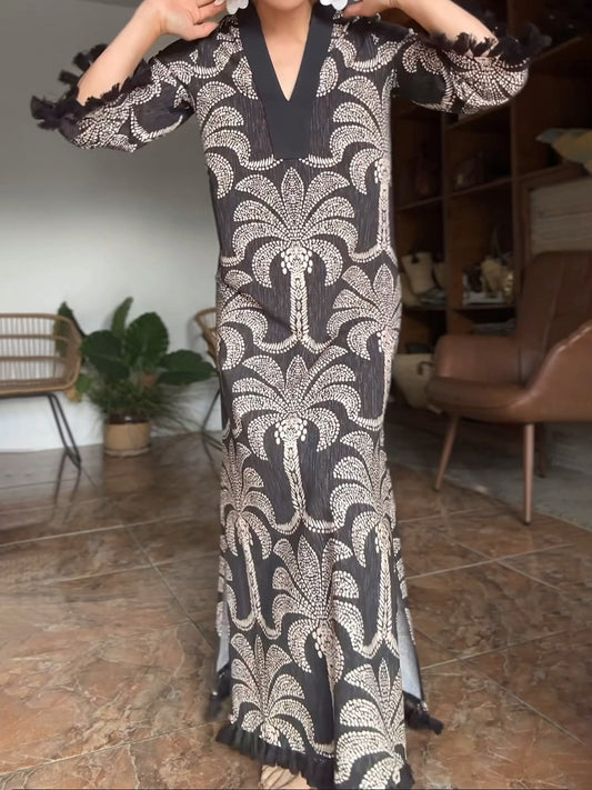 Tassel Trim Printed A-line Dress