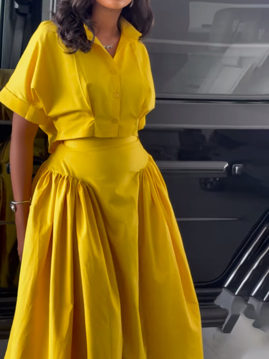 Turndown Collar High-waist Two Pieces Dress