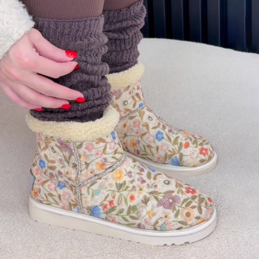 Floral-Print Lambswool Flat Snow Boots