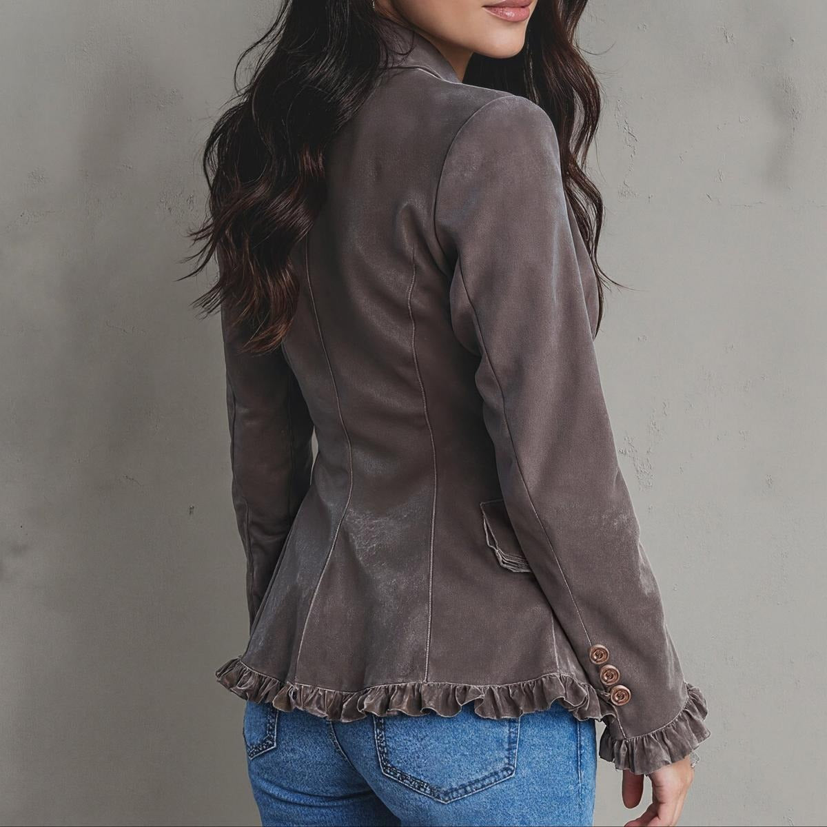 Retro Plain Long Sleeve Blazer