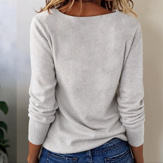 Grey Long Sleeve Plain Sweater