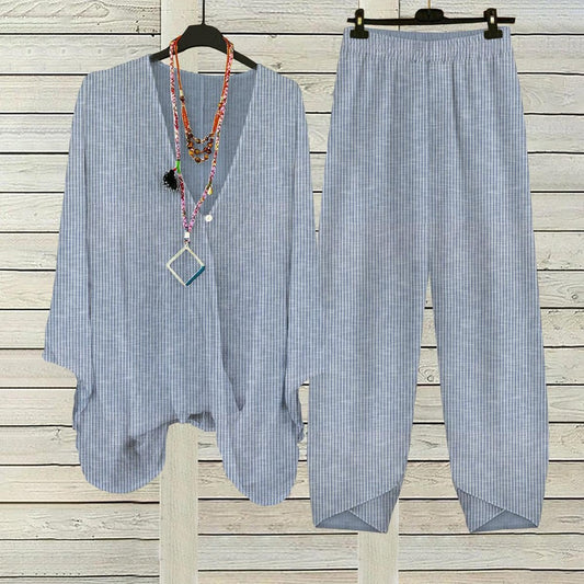 Apricot Plant Print V-Neck Two Piece Set