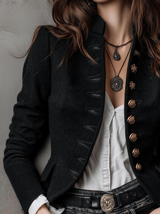 Black Plain Long Sleeve Outerwear