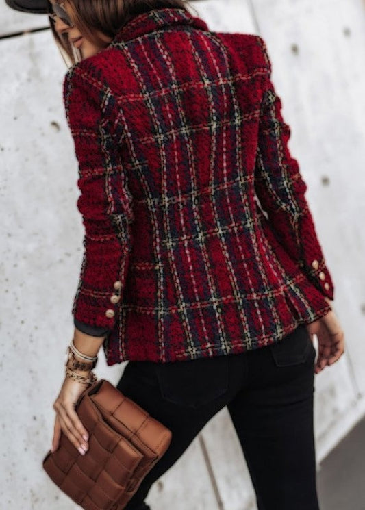 Red Long Sleeve Check Blazer