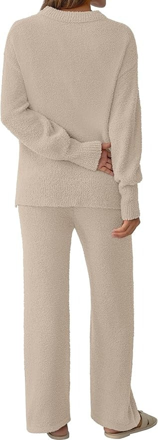 Women's 2 Piece Fuzzy Fleece Pajama Set Long Sleeve Fall Winter Pajamas Lounge Sets 2025 Trendy Pajamas