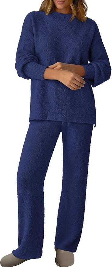 Women's 2 Piece Fuzzy Fleece Pajama Set Long Sleeve Fall Winter Pajamas Lounge Sets 2025 Trendy Pajamas