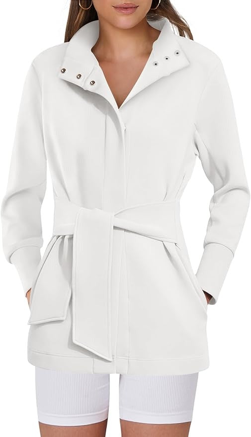 Women's Jacket Belted Long Sleeve Wrap Trench Coat Fall Winter Casual Dressy Travel Outerwear