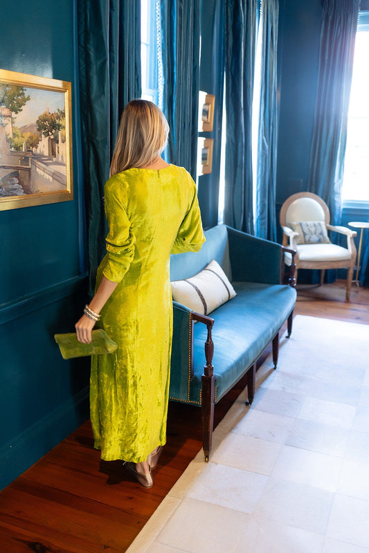 Green Caftan Velvet Elegant Holiday Dress