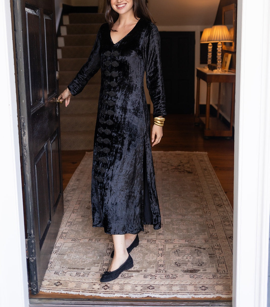 Green Caftan Velvet Elegant Holiday Dress