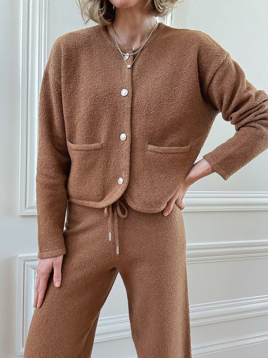 Button Front Long Sleeve Cardigan & Pants