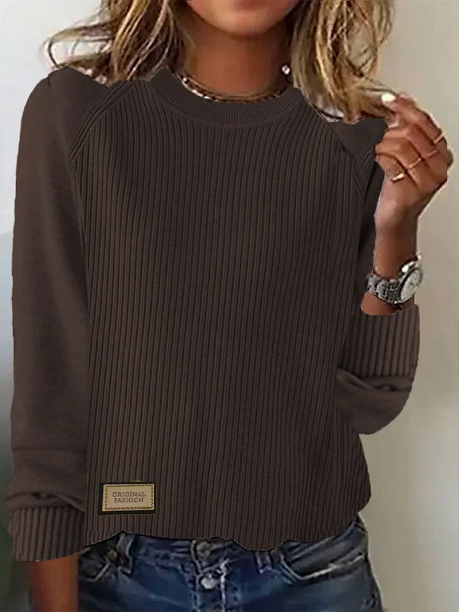 Coffee Plain Round Neck Sweater