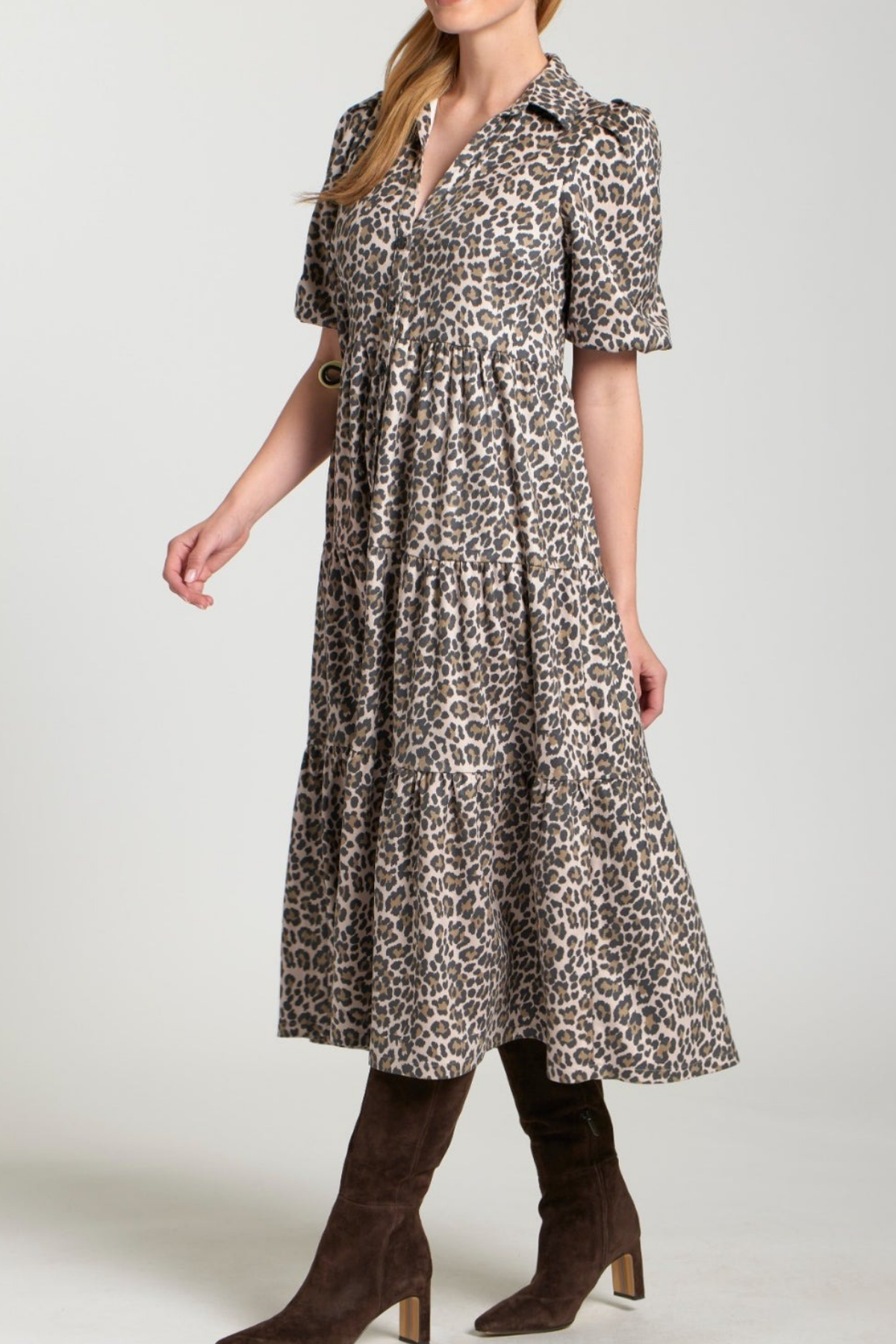 Leopard Vegan Suede Tiered Dress