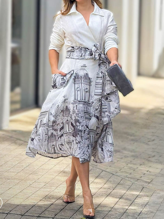 Printed Pockets Two Pieces Dress