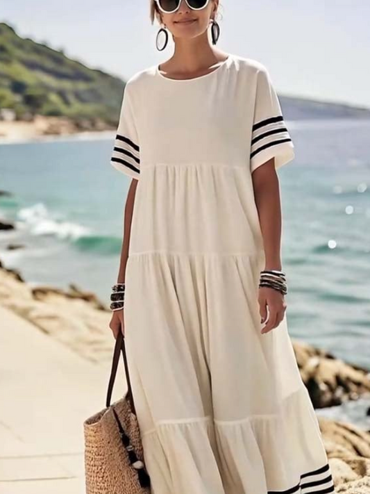 Groovy Round Neck Short Sleeve Maxi Dress