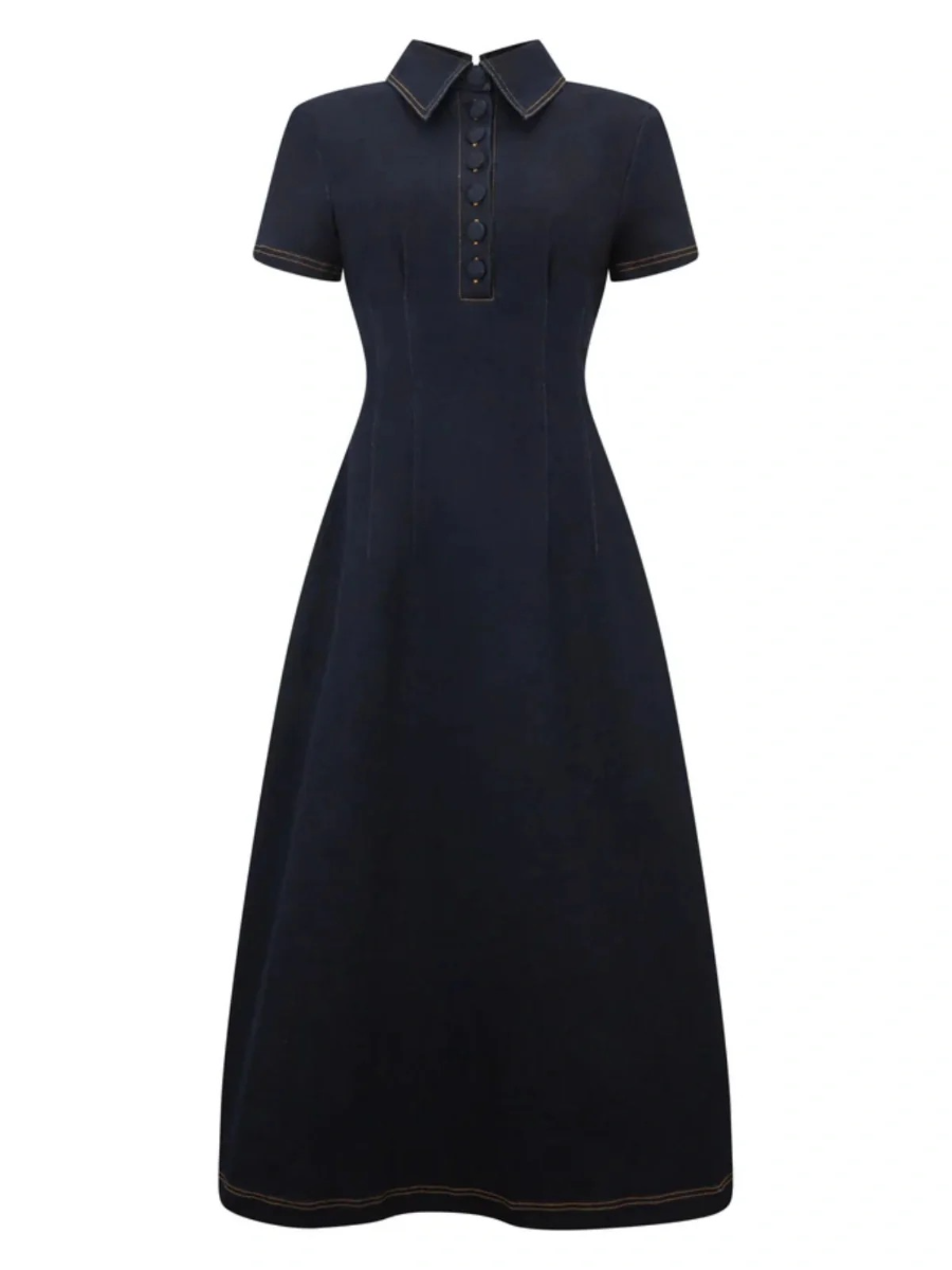 The Ultimate Muse Denim Collared Midi Dress