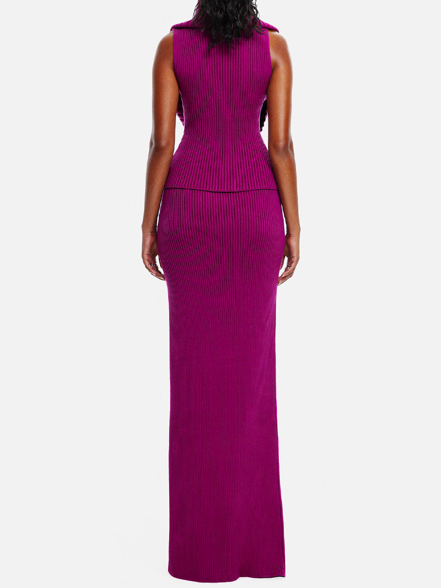 Knit Sleeveless Turtleneck Two Pieces Dress