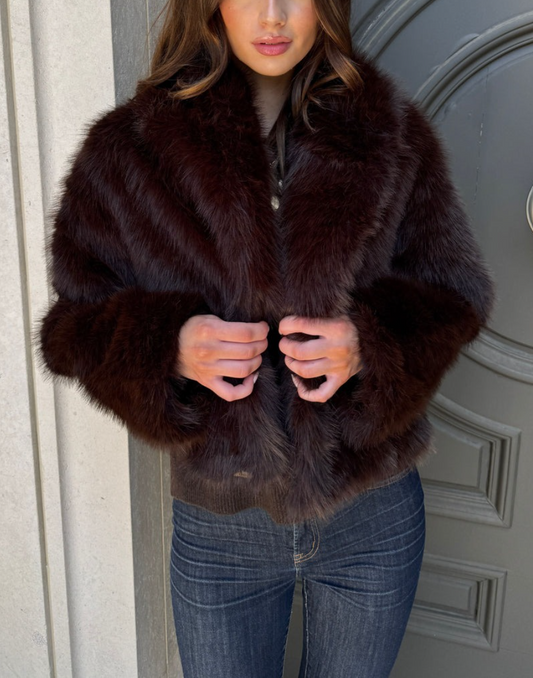 Chocolate Brown Collared Faux Fur Jacket
