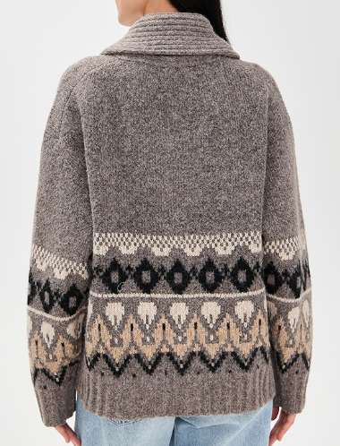 Grey Fair Isle Pattern Cardigan