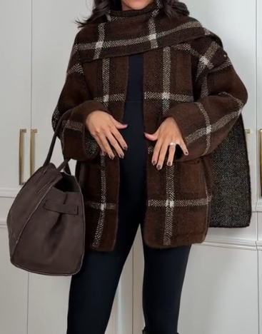 Plaid Scarf Sweater Cardigan