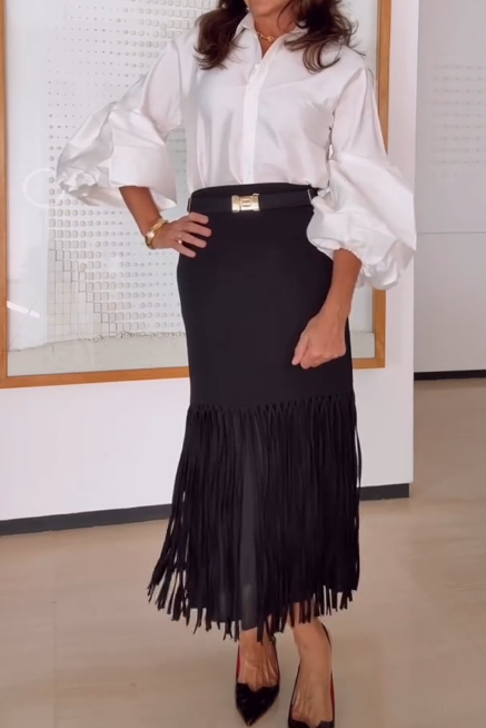 Demure Tassel Skirt Set