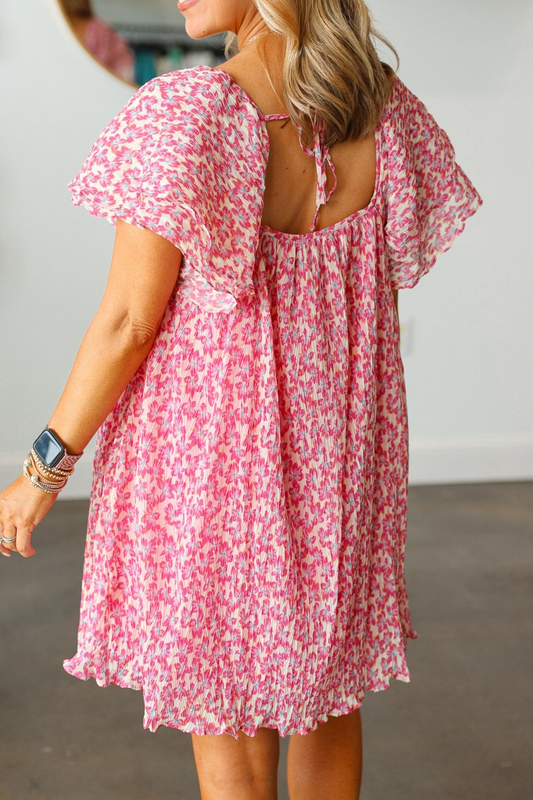 Pink Ditsy Floral Ruffle Sleeve Mini Dress