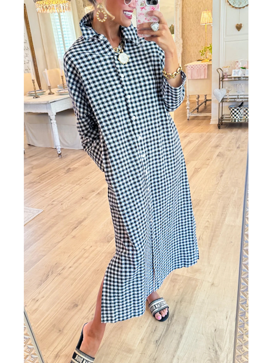 Seersucker Gingham Maxi Dress