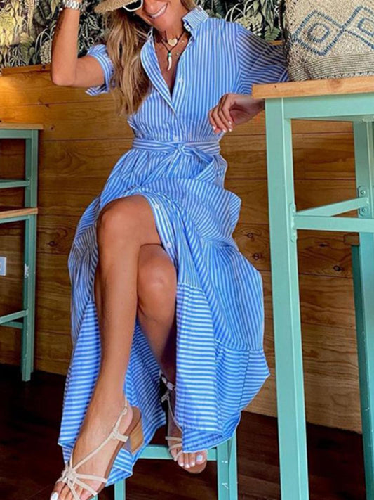 Fashion Striped Tiered Mid Dress