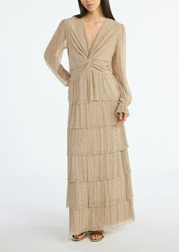 Scoop Women's and Women's Plus Glitter Ruffle Maxi Dress