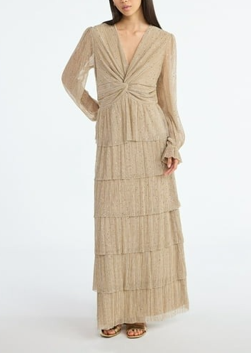 Scoop Women's and Women's Plus Glitter Ruffle Maxi Dress