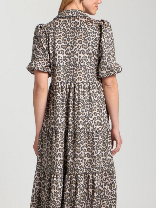 Leopard Vegan Suede Tiered Dress