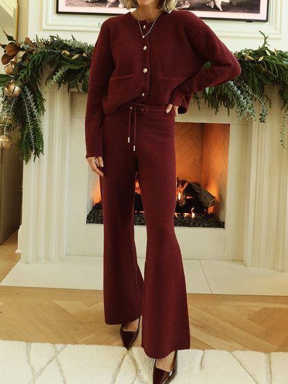 Button Front Long Sleeve Cardigan & Pants
