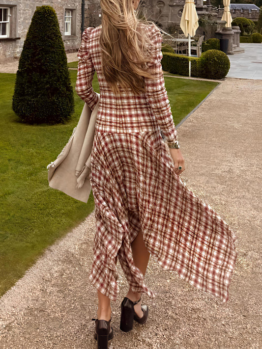 Plaid Print Irregular Hem Maxi Dress