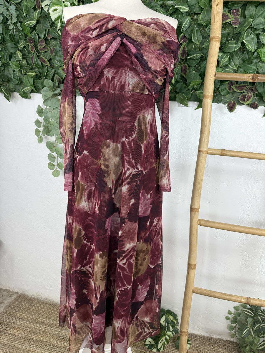 Deep V Neck Printed Knotted Dress