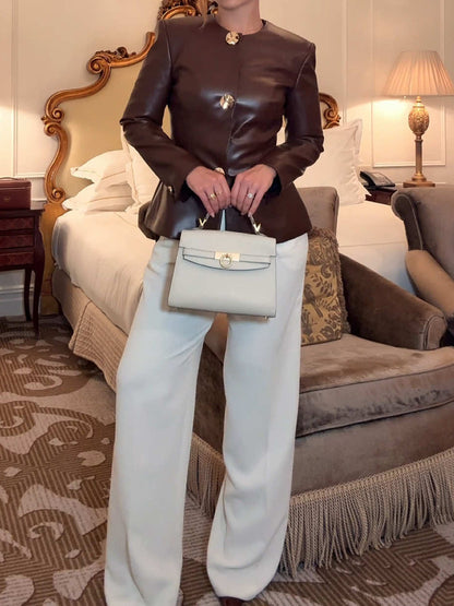 Elegant Button Up PU Blazer
