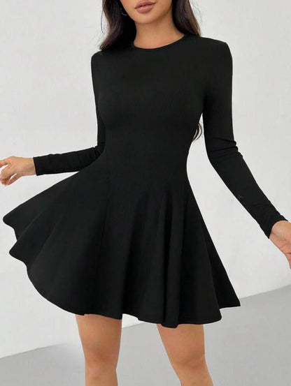 Black long-sleeve mini dress