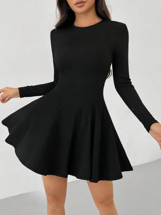 Black long-sleeve mini dress