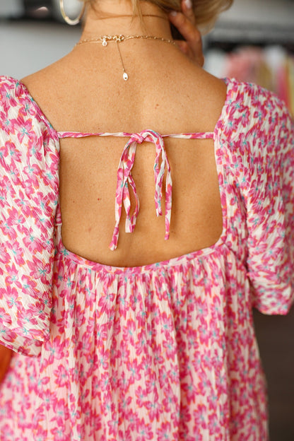Pink Ditsy Floral Ruffle Sleeve Mini Dress