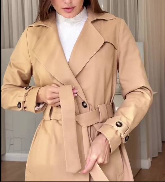 Beige Elegant Autumn Trench Coat