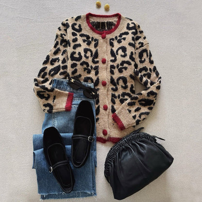 Unique Brown Leopard Print Long Sleeve Cardigan