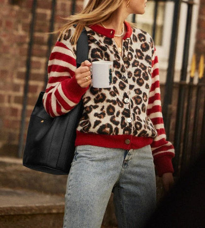 Unique Leopard Collarless Long Sleeve Cardigan