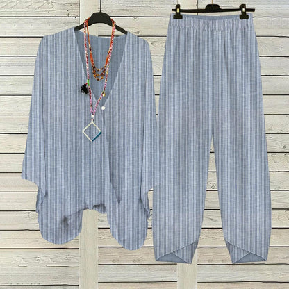 Apricot Plant Print V-Neck Two Piece Set