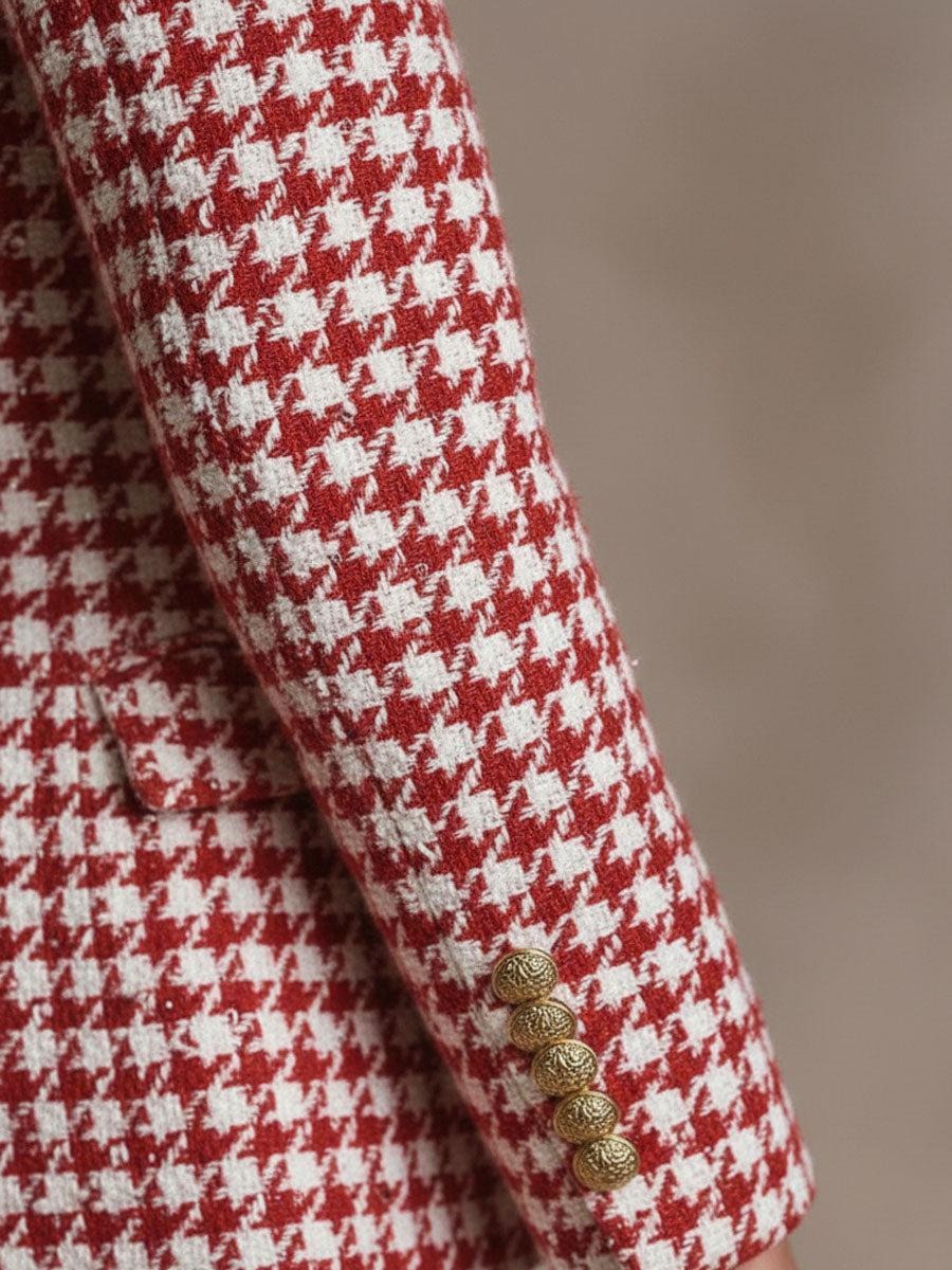 Glamorous Red Houndstooth Blazer With Statement Style