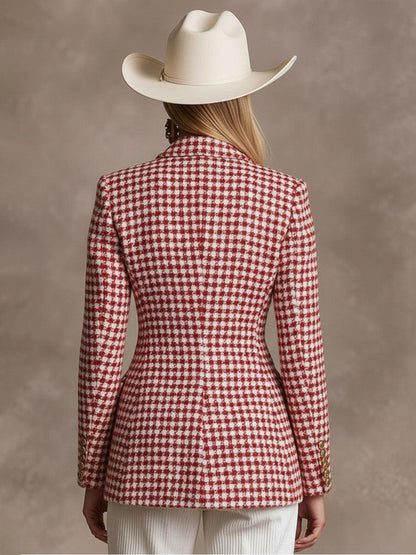 Glamorous Red Houndstooth Blazer With Statement Style