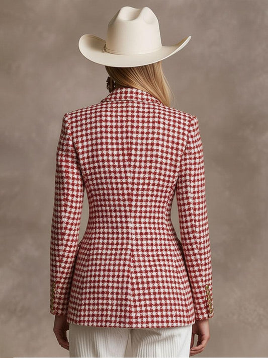 Glamorous Red Houndstooth Blazer With Statement Style