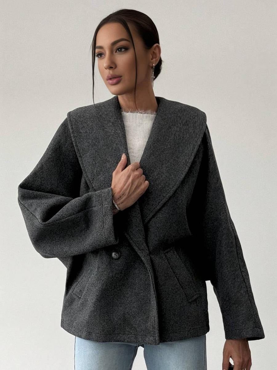 Gray Oversized Wool Coat with Wide Lapel