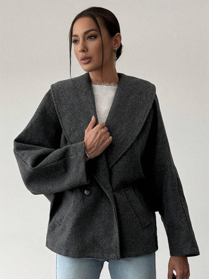 Gray Oversized Wool Coat with Wide Lapel