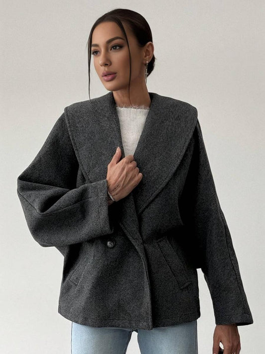 Gray Oversized Wool Coat with Wide Lapel