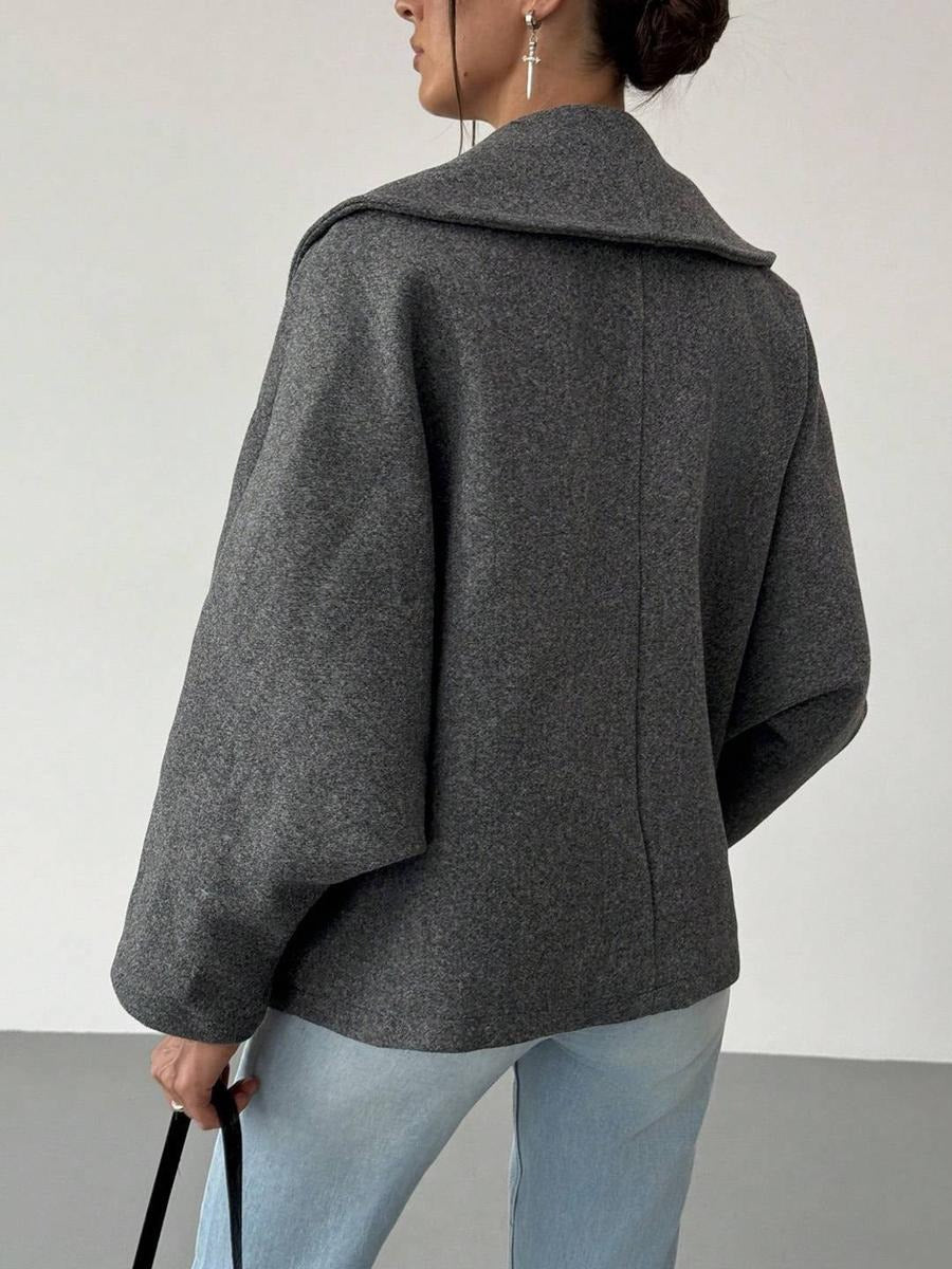 Gray Oversized Wool Coat with Wide Lapel