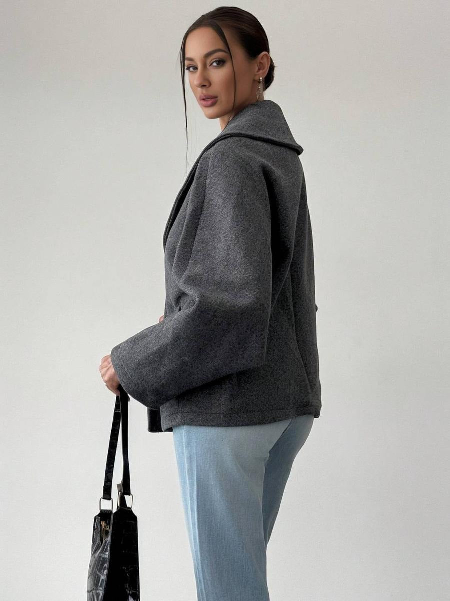 Gray Oversized Wool Coat with Wide Lapel