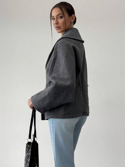 Gray Oversized Wool Coat with Wide Lapel